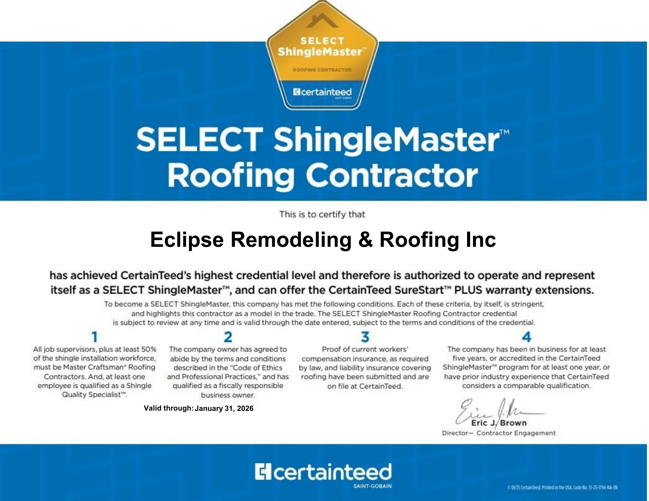 Select ShingleMaster Roofing Contractor